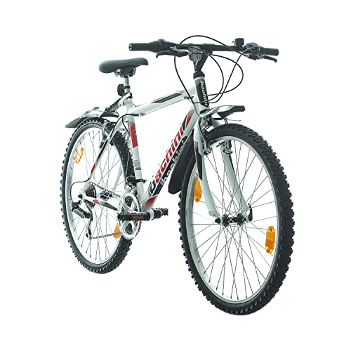 Multibrand PROBIKE 26 Zoll Mountainbike Shimano 18 Gang, Herren-Fahrrad & Jungen-Fahrrad, Schutzbleche, geeignet ab 165-183 cm (Weiß-roter Glanz)