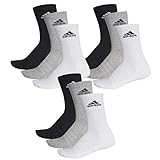 adidas CUSHIONED CREW Tennissocken Sportsocken Damen Herren Unisex 9 Paar, Farbe:032 - grey melange, Socken & Strümpfe:43-45