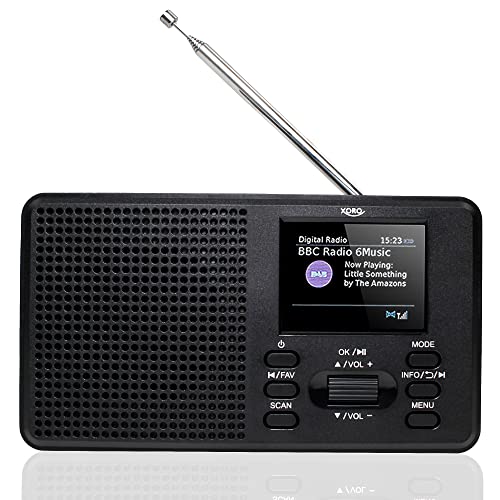 Xoro DAB 142 tragbares digitales Radio, UKW/DAB/DAB+, Senderspeicher, RDS-Funktion, Wecker, Batterie- u. Netzbetrieb, schwarz