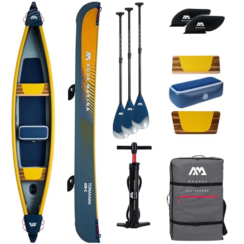Campsup Aqua Marina kajak aufblasbar | Inflatable 3 Personen Kayak Tomahawk AIR-C 2024 + 3 x CP-1 | 478x88 cm | Technologie: Drop Stitch