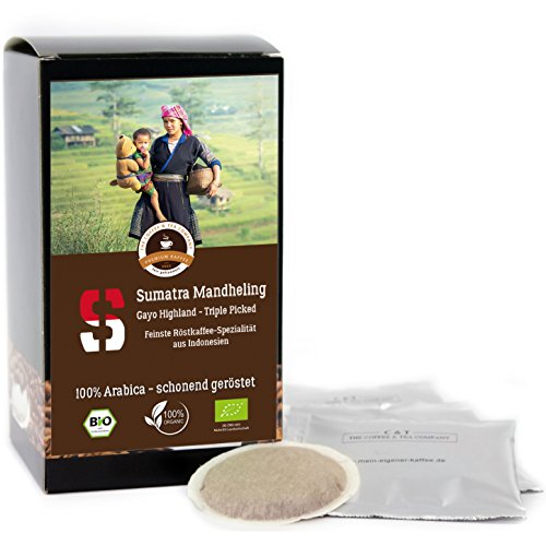 Kaffee Globetrotter - Sumatra Mandheling Gayo Highland - Bio - 150 Premium Kaffeepads - für Pad-Kaffeemaschine - Spitzenkaffee - Röstkaffee aus biologischem Anbau
