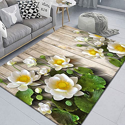 Gambo Teppich Weiße Blütenblätter Teppich Moderne Abstrakte Polyester,Für Wohnzimmer Schlafzimmer Esszimmer rutschfeste Weiche Teppich,Faltbar Küchenteppich,Pflegeleicht,80X120Cm