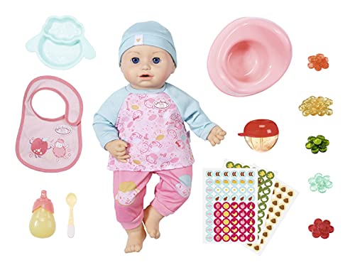 Zapf Creation 702987 Baby Annabell Fütterspaß Puppe mit Kleidung und Zubehör und lebensechten Funktionen - weinen, trinken, Pipi machen, Schlafen und mehr, 43 cm