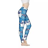 Damen High Waist Yoga Pants Leggings Workout Tights Capri Sport Leggings für Frauen Mädchen, Weihnachten Schneemann Blau, XS