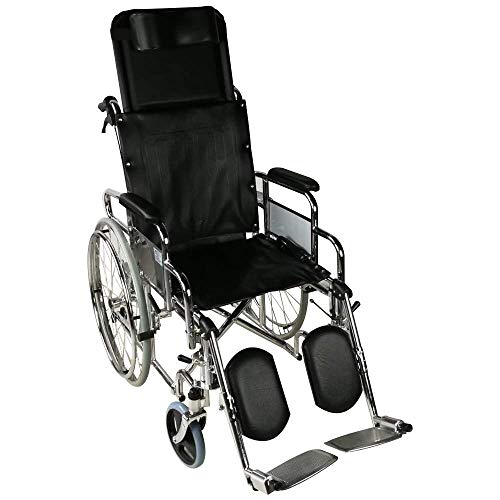 Mobiclinic, Rollstuhl, Obelisco, Europäische Marke, für Ältere und Behinderte, Leichtgewicht, Aluminium, Pflegerollstuhl mit Liegefunktion, Beinstütze und Kopfstütze, Schwarz, Sitzbreite 45 cm
