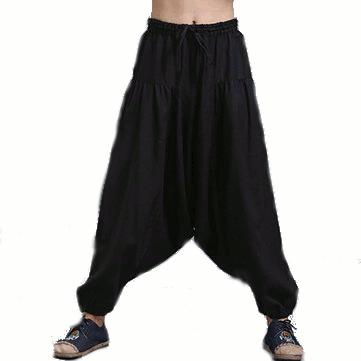 Männer Yoga Loose Drop Crotch Pants Herren Lässige Haremshose Elastische Baumwolle Leinen Bloomers Hose