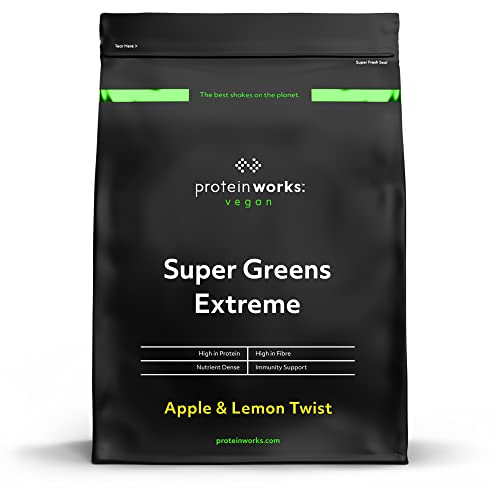 THE PROTEIN WORKS Super Greens Extreme Powder | 20 verschiedene Greens | Hilft, dein Immunsystem zu schützen | Vegan, zuckerarm | Apfel & Zitrone | 500g