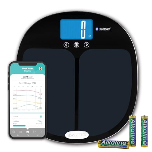 Salter Curve Smart Analyser Digitale Personenwaage - Bluetooth-Waage, Connect Smartphone + Gesundheit mit MiBody App, sofortige Anzeige von Gewicht, BMI, BMR, Körperfett, Wasser, Muskelmasse - Schwarz