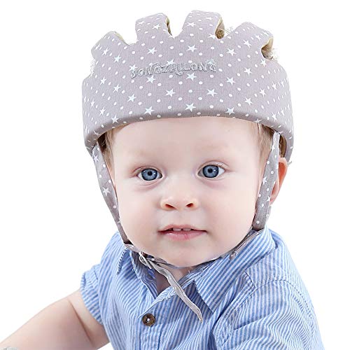Babyhelm Helmmütze Kopfschutzmütze für Kleinkind beim Lauflernen verstellbar Safety Helmet (Star Grey)