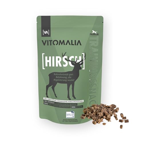 VITOMALIA® Hirsch Trainingssnacks 500g für Hund | Intensiv duftende Hundeleckerli, Schonend Getrocknete Leckerlis für Hundetraining | Getreidefrei & Natürlich | Leckerli & Snacks für Hunde
