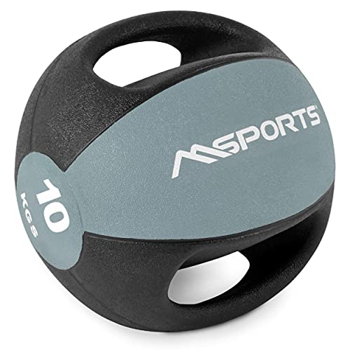 MSPORTS Medizinball Premium mit Griffe 1 – 10 kg – Professionelle Studio-Qualität Gymnastikbälle (10 kg - Hellgrau)