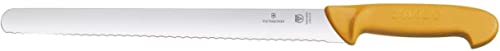 Victorinox Küchenmesser Swibo Schinkenmesser Wellenschliff Flex gelb 25 cm Klingenlänge Messer, Schwarz, 25cm