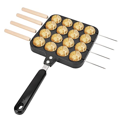 Duokon 16 Löcher Takoyaki Grillpfanne Kochplatte Backformwerkzeug Non-Stick für Octopus Ball 4 Backnadeln für freies