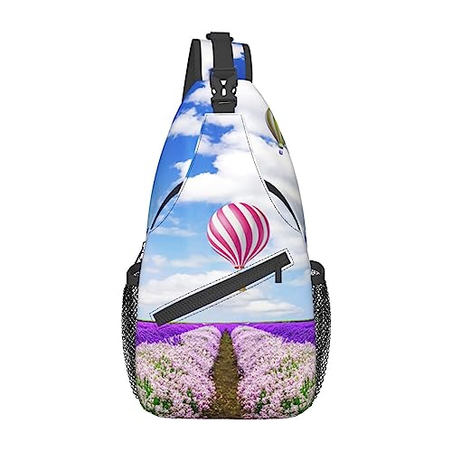 Lavendel-Rucksack mit Heißluftballon-Aufdruck, leicht, faltbar, Umhängetasche, wasserabweisend, Schulterrucksack für den täglichen Gebrauch, Schwarz , Einheitsgröße