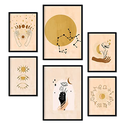 Nacnic-Set von 6 mystischen Poster. Sammlung von Plakate mit Collage Ästhetik für Innendekoration. Größen A3 und A4. Rahmenlos