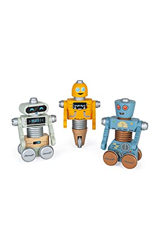 Janod J06473 Brico 'Kids Roboter aus Holz-Konstruktionsspielzeug-Entwicklung von Feinmotorik und Fantasie-Ab 3 Jahren