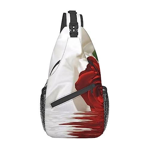 Schulterrucksack mit rotem Rosen-Druck, leicht, faltbar, Umhängetasche, wasserabweisend, für den täglichen Gebrauch, Schwarz , Einheitsgröße