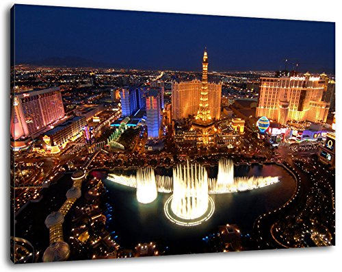 Las Vegas Skyline bei Nacht Format:120x80 cm Bild auf Leinwand bespannt, riesige XXL Bilder komplett und fertig gerahmt mit Keilrahmen, Kunstdruck auf Wand Bild mit Rahmen, günstiger als Gemälde oder Bild, kein Poster oder Plakat