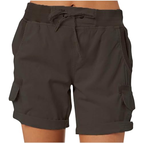 PonPed Attreasure Freizeit-Shorts für Damen, lässige Damen-Shorts mit hoher Taille, Wander-Outdoor-Lounge-Shorts (Dark Gray,3XL)