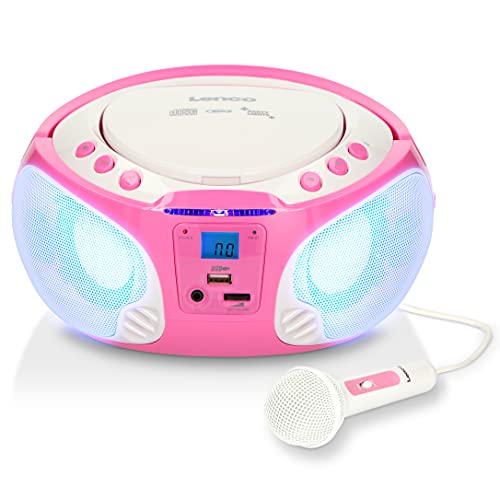 Lenco SCD-650 - CD-Player für Kinder - CD-Radio - Karaoke Player - Stereoanalge - Boombox - MP3 und USB Player - 2 x 2 W RMS-Leistung - Sing-A-Long Funktion - Mikrofon - Rosa