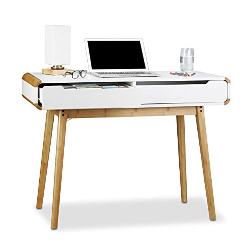 Relaxdays Schreibtisch mit Schubladen, Nordisches Design Schminktisch, Kinderschreibtisch HxBxT: 73 x 100 x 45 cm, weiß