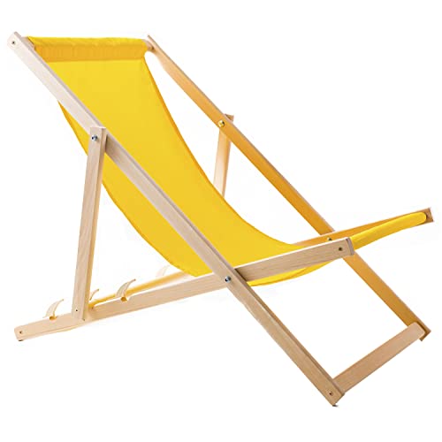 Woodok Liegestuhl aus Buchholz Strandstuhl Sonnenliege Gartenliege für Strand, Garten, Balkon und Terrasse Liege Klappbar bis 120kg (Gelb)