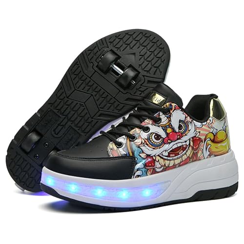 LED Roller Skates Schuhe 4 Räder Roller Schuhe Jungen Mädchen Rollschuhe Roller Sneakers Schuhe für Anfänger Black-32EU