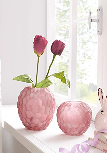 Dekoleidenschaft 2 Vasen Brombeere aus Glas mit Waben-Muster, matt rosa, Blumenvase, Tischvase, Vasen-Set