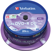 Verbatim 1x25 dvd+r double layer 8x speed, 8,5gb matt silver