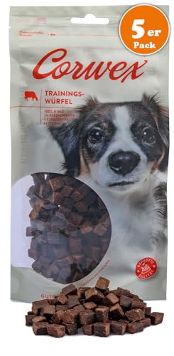 Corwex Trainingswürfel Hundesnacks mit Rind, Monoprotein, Trainee Snack, getreidefreie Leckerlie fürs Hundetraining (5x250g, Rind)