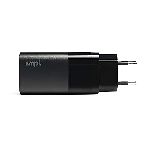 Smpl Gan Tech Ladegerät, 65W Schnellladung, 3-Port-Netzteil (2 x USB-C + 1 x USB-A), Ladeanschluss für iPhone, iPad, Macbook Apple/Samsung/Huawei/Xiaomi - Schwarz