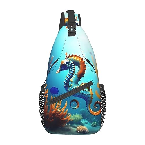 Sharks Under The Seapatterned Unisex Duffel Bag Crossbody Bag für Reisen Wandern Klettern Laufen Radfahren, Meeresboden Koralle Seepferdchen, Einheitsgröße