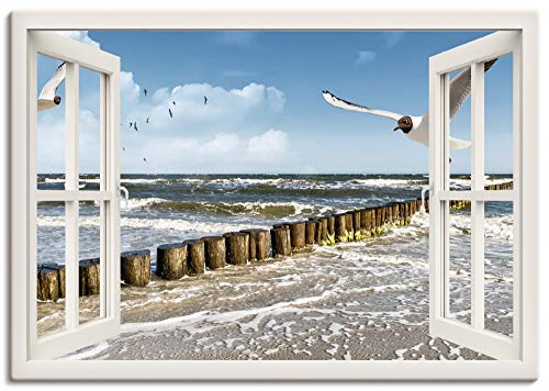 Artland Qualitätsbilder I Bild auf Leinwand Leinwandbilder Wandbilder 100 x 70 cm Landschaften Fensterblick Foto Weiß A8MW Fensterblick Ostsee