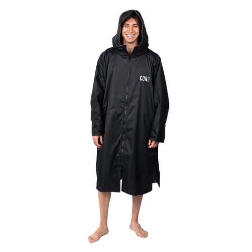 COR Surf Schwimm-Parka, schwere, warme Surfjacke für Herren, Damen, große Kinder, wasserabweisendes und saugfähiges Frottee-Innenfutter (M, Schwarz)