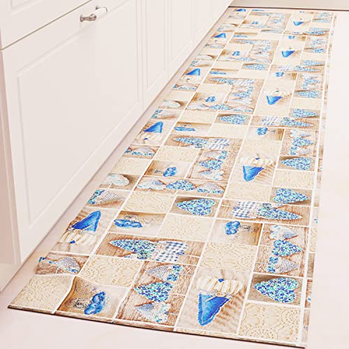 PETTI Artigiani Italiani - Teppich für Küche, rutschfest, waschbar, 52 x 140 cm, Design Lidia, Blau, 100 % Made in Italy
