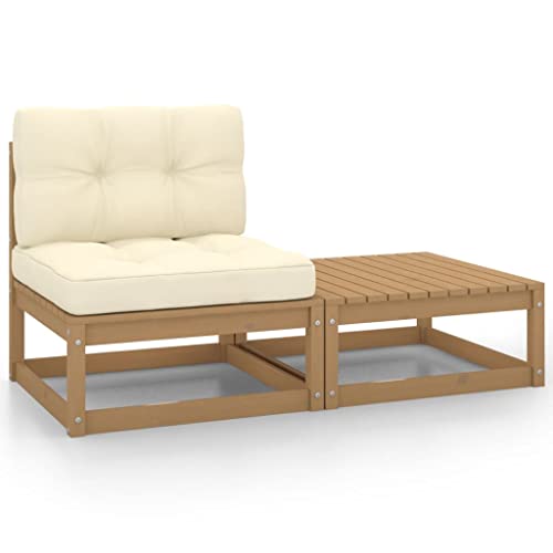 vidaXL Garten Lounge Set 2-TLG., Gartenmöbel Set Sitzgruppe für Garten Terrasse Balkon, Modular Sofa mit Kissen, Garnitur Loungemöbel, Honigbraun Kiefer Massivholz