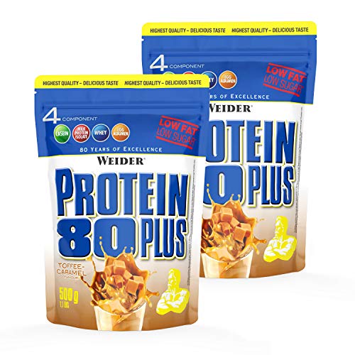 Weider Protein 80 Plus Beutel Doppelpack (2 x 500 g) Toffee-Caramel, 1er Pack (1 x 1 kg)