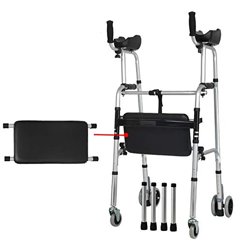 Rollator-Gehhilfen Rollator-Gehhilfe mit Sitz und Rädern, höhenverstellbar, faltbarer Rollgehhilfe, aufrecht stehender Gehhilfe für Senioren und Erwachsene (mit 2 Rädern) (mit 4 Rädern)