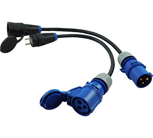 NWP Adapter SET 2-teilig 3-Pol CEE Stecker Kupplung auf Schuko Stecker Kupplung 230V 16A - 3x2,5mm² Gummischlauchleitung - IP44 - Für Camping, Caravan, Wohnwagen, Boot, Märkte