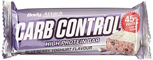 Body Attack Carb Control, Proteinriegel ohne Zuckerzusatz, Low Sugar– High Protein, Eiweißriegel mit Whey, auch in der Mix-Box (Blueberry Yoghurt, 15 x 100g)