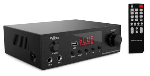 Wiibo AMP-100 Bluetooth-HiFi-Verstärker mit linearer Reaktion, 50 W + 50 W, mit 2 Mikrofoneingängen