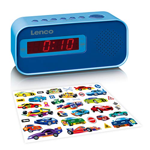 Lenco CR-205 Uhrenradio für Kinder - Zwei Weckzeiten - PLL FM Radio - Schlummerfunktion - Dimmer - Aufkleber - Blau