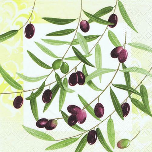 Papstar 200 Servietten "Olive Twig", 3-lagig, 1/4-Falz, 33x33cm