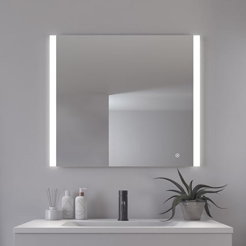 Loevschall Vega Quadratischer Spiegel mit Beleuchtung | Led Spiegel Mit Touch-Schalter 800x700 | Badspiegel Mit Led Beleuchtung | Verstellbarer Badezimmerspiegel mit Beleuchtung