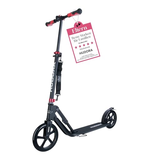 HUDORA 14235 Big Wheel Style Alu 9" BigWheel 230-Tret-Roller klappbar City-Scooter, schwarz, One Size