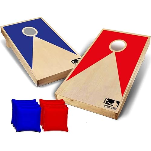 Original Offizielles American Cornhole Game Blau und Rot | Offizielle Abmessungen | 100% Holz | Premium Qualität | 2 Bretter + 8 Taschen + 1 Schutzhülle | Outdoor- und Strandspiele | OriginalCup