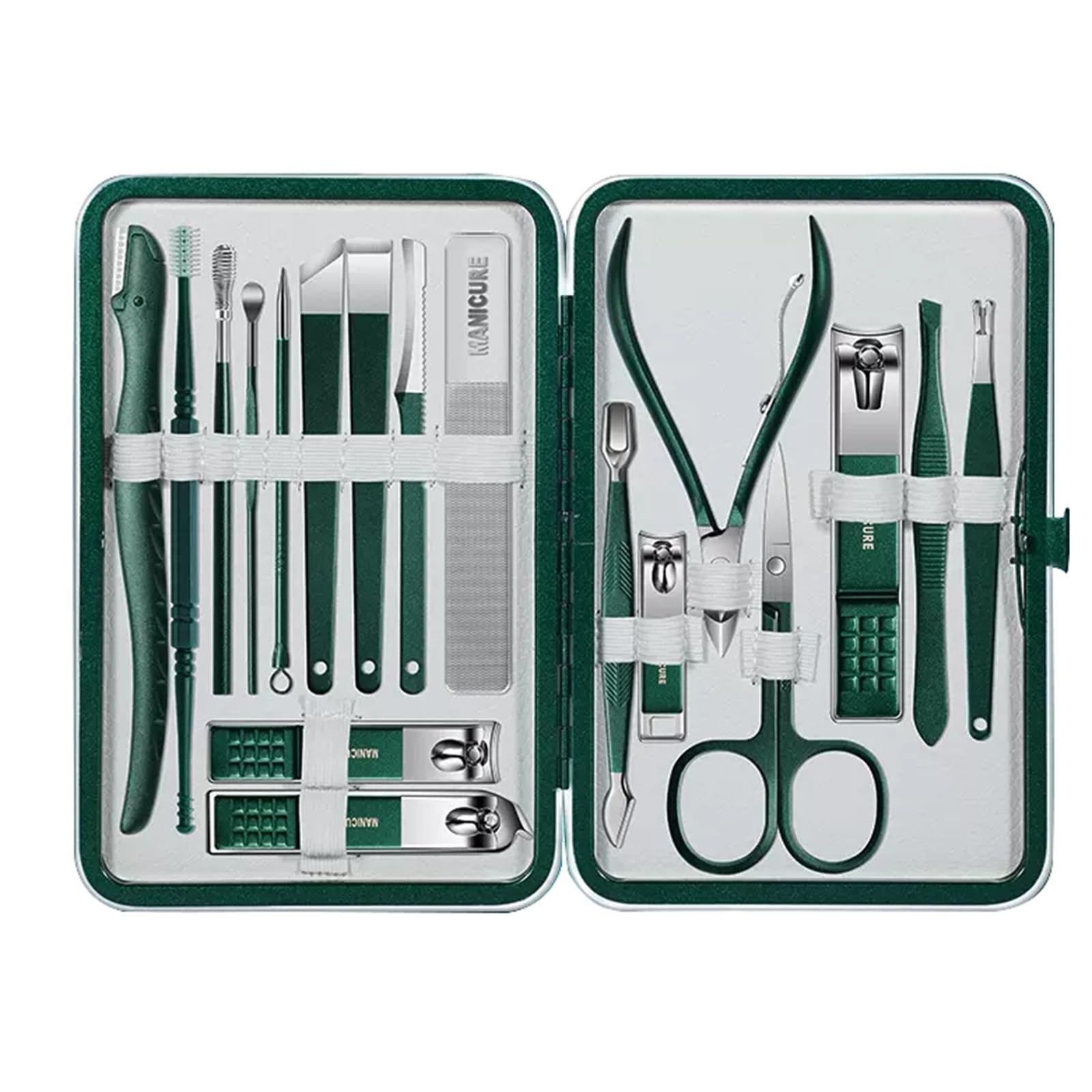 Edelstahl-Nagelknipser und Schönheitswerkzeug, tragbares Set for den Heimarbeitsplatz, Outdoor-Reisen, Schenken, Schönheitssalon (Color : Green)