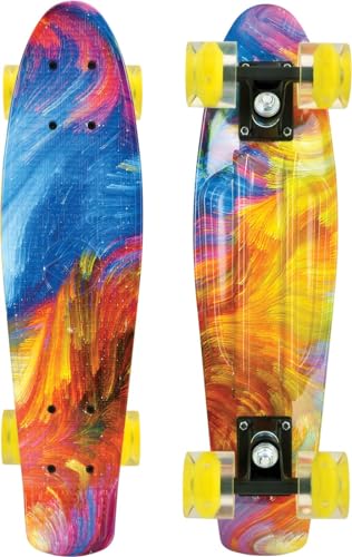 Schildkröt Retro Skateboard Free Spirit, Premium Beach Board mit coolem Deckdesign, leuchtende LED Rollen, Design: Hurricane, 510783