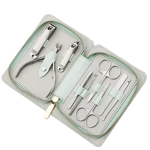 Maniküre-Set, professioneller Nagelschneider, Pediküre-Sets, Augenbrauenknipser, Feile, Schönheitswerkzeuge for Frauen und Männer, Reisen, Zuhause, Geschenk (Color : Green)