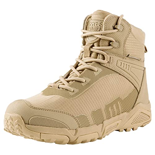 FREE SOLDIER Herren-Mid High-Schnürer Wasserdicht Boots Army Combat Schuhe, Wanderstiefel, atmungsaktiv, Taktische(Sandfarbe-wasserdicht,39EU)